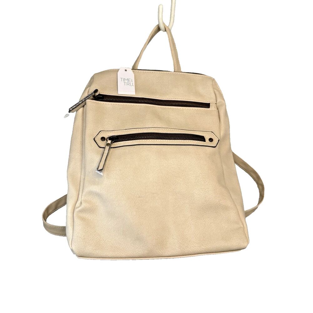 Time And Tru 12” Inch Vegan Leather Mini Backpack Brand New - Bone Beige